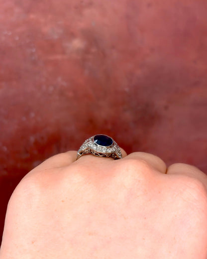 Bague Style Art-Déco Saphir de Madagascar 2.33 carats &amp; Diamants 0.93 carat "Eva" - Elliade Paris