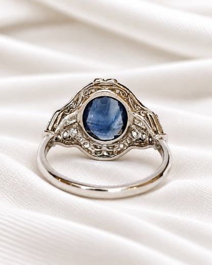 Bague Style Art-Déco Saphir de Madagascar 2.33 carats &amp; Diamants 0.93 carat "Eva" - Elliade Paris