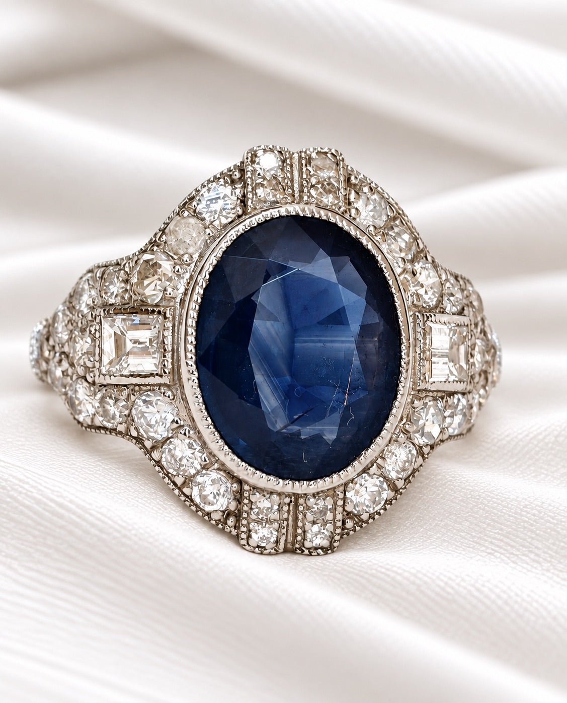 Bague Style Art-Déco Saphir de Madagascar 2.33 carats &amp; Diamants 0.93 carat "Eva" - Elliade Paris