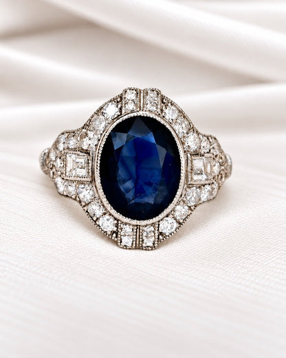Bague Style Art-Déco Saphir de Madagascar 2.33 carats &amp; Diamants 0.93 carat "Eva" - Elliade Paris