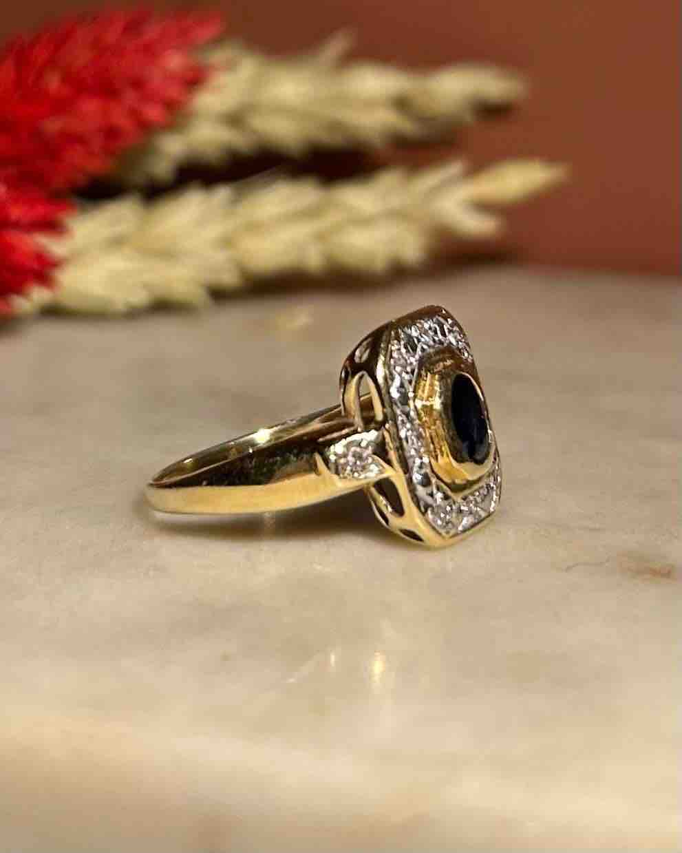 Anillo de zafiro y diamantes estilo art déco "Amiel"