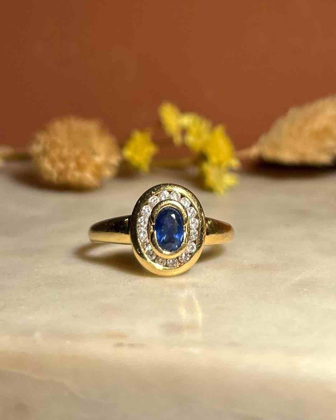 Bague Style Art-Déco Saphir &amp; Diamants &quot;Sofia&quot;