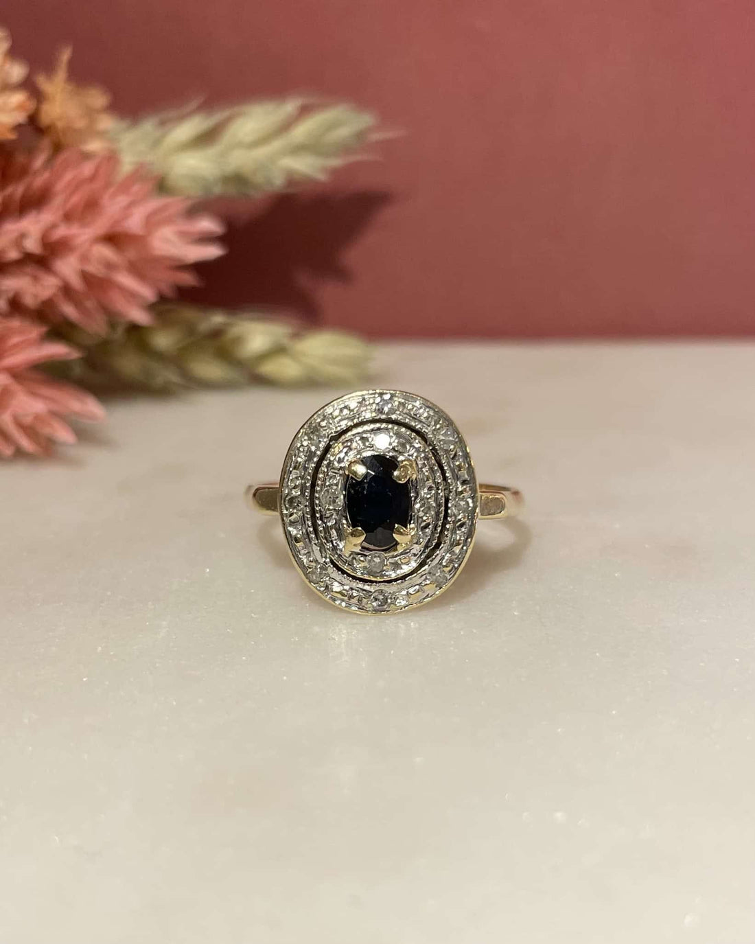 Bague Marguerite style Art-Déco Saphir 0.60 carat &amp; Diamants &quot;Lali&quot;