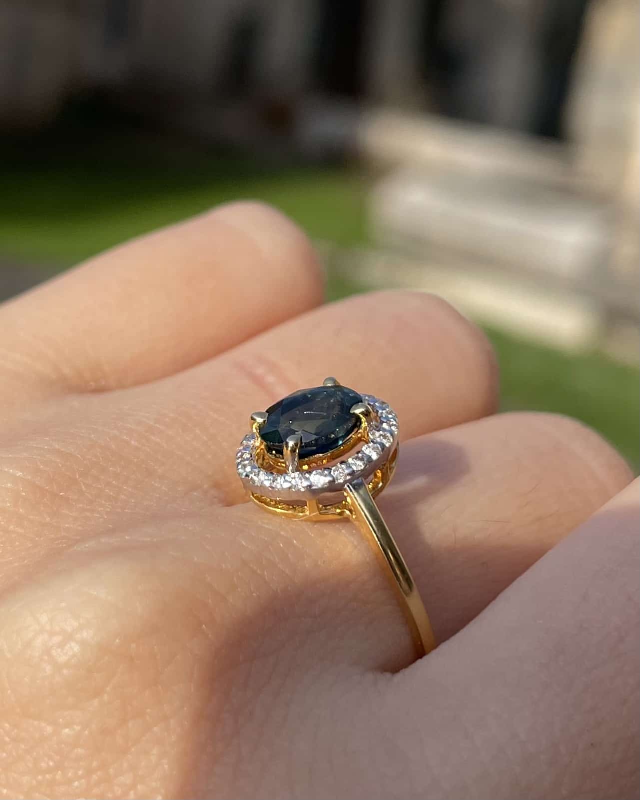 Bague style Art-Déco Saphir Vert 1.05 carat &amp; Diamants "Heavenly"