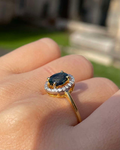 Bague style Art-Déco Saphir Vert 1.05 carat &amp; Diamants &quot;Heavenly&quot;
