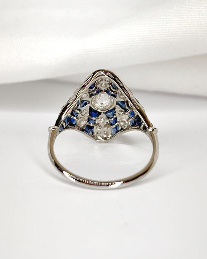 Bague Style Art - Déco Saphirs 0.40 carat &amp; Diamants 0.86 carat "Cécile" - Elliade Paris