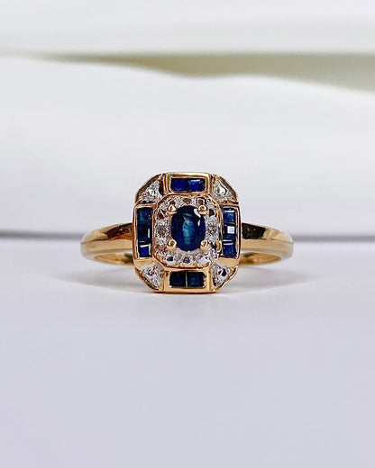 Bague Style Art Déco Saphirs 0.45 carat &amp; Diamants "Minka" - Elliade Paris