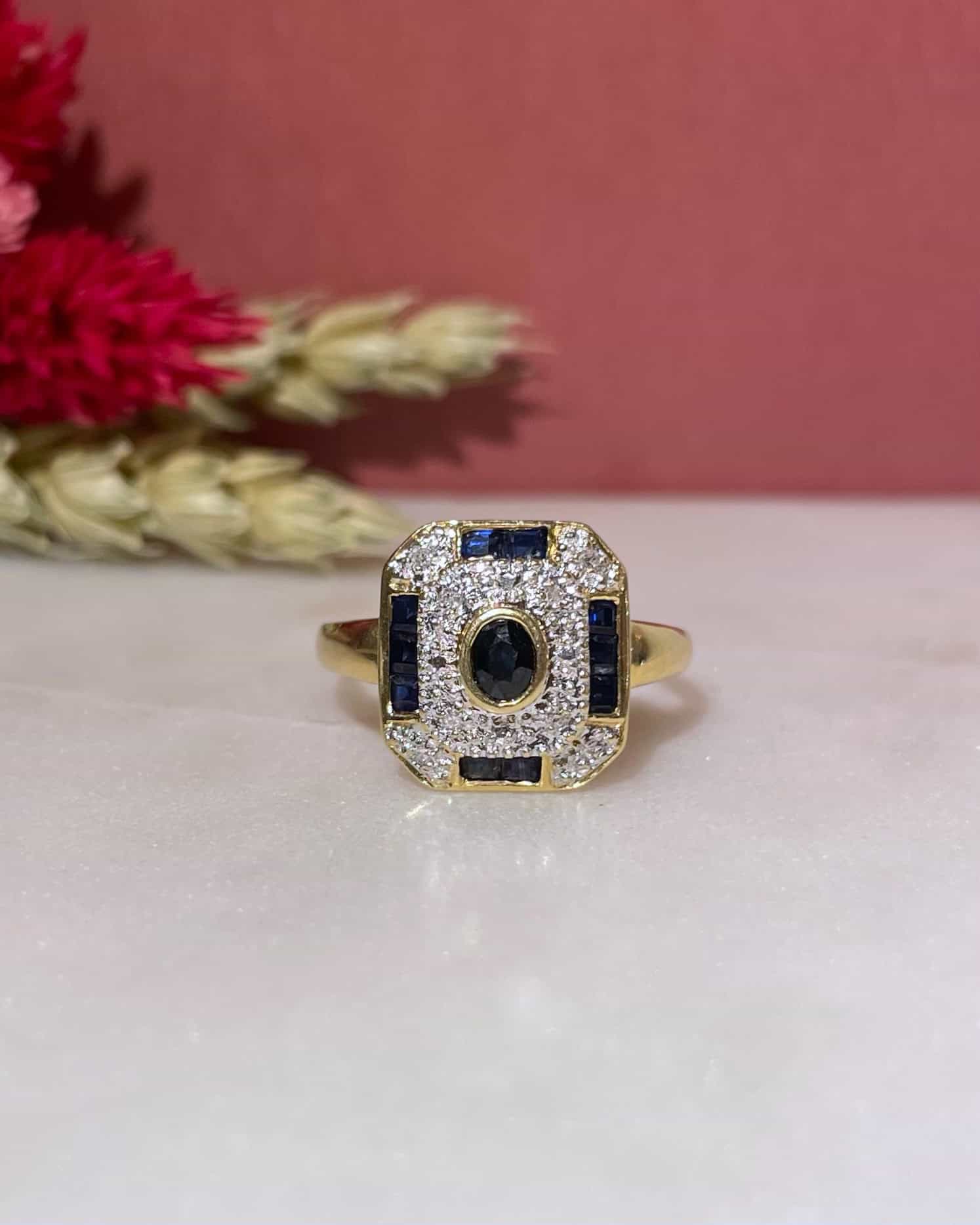 Bague style Art - déco Saphirs 0.50 carat et Diamants "Eleni" - Elliade Paris