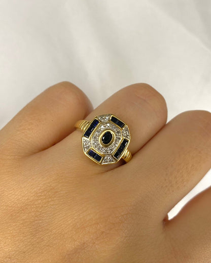 Bague Style Art Déco Saphirs 0.52 carat &amp; 20 Diamants &quot;Emmy&quot; - Elliade Paris