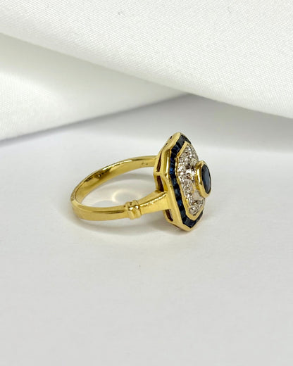 Bague Style Art Deco Saphirs 0.81 carat &amp; Diamants "Tricia" - Elliade Paris