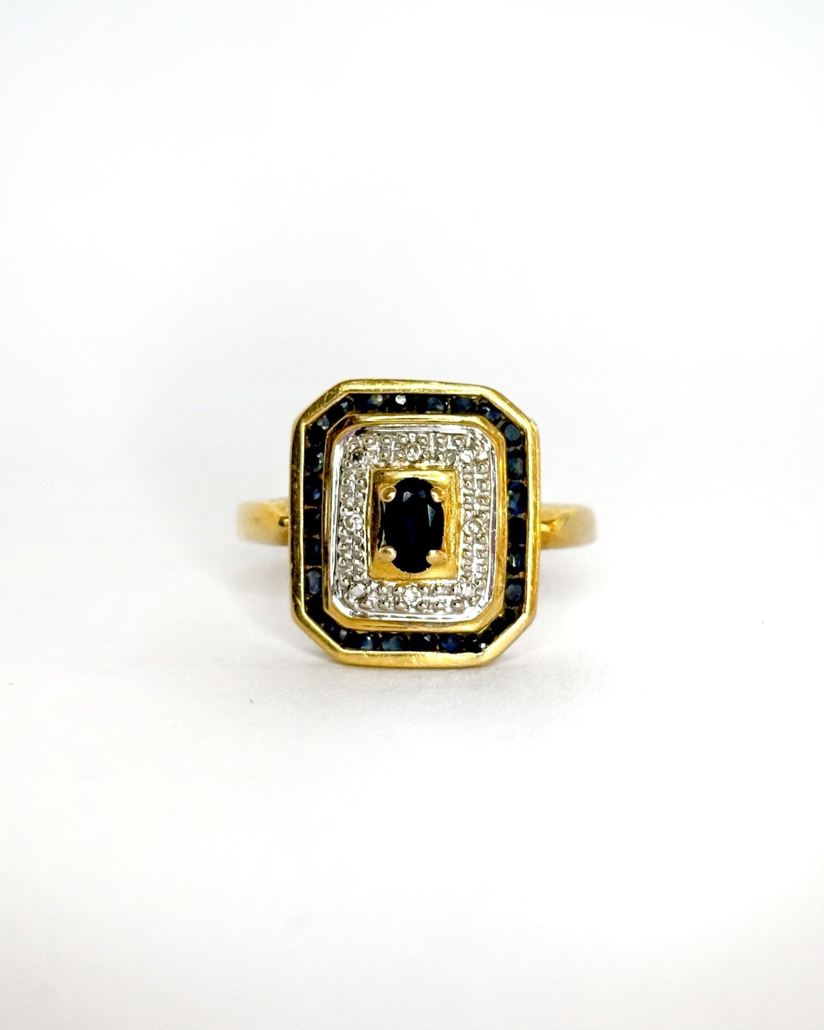 Bague Style Art Déco Saphirs 0.85 ct &amp; 4 Diamants "Faustine" - Elliade Paris