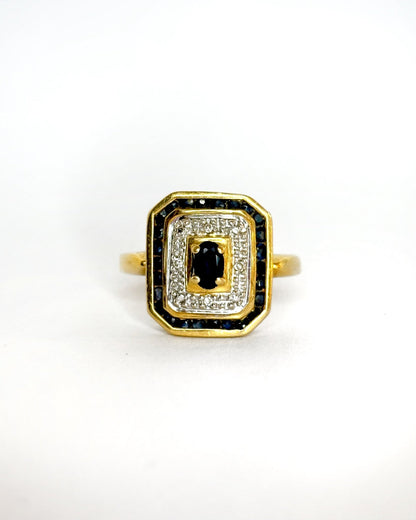Bague Style Art Déco Saphirs 0.85 ct &amp; 4 Diamants &quot;Faustine&quot; - Elliade Paris