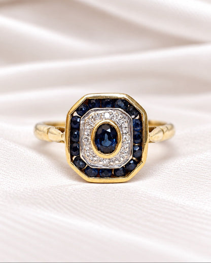 Bague Style Art-Déco Saphirs 0.89 carat &amp; Diamants "Paulette" - Elliade Paris