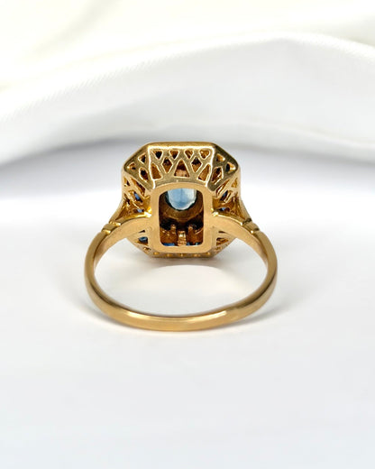 Bague Style Art - Déco Saphirs 1.19 carat, Diamants &amp; Or 5.38g "Louise" - Elliade Paris