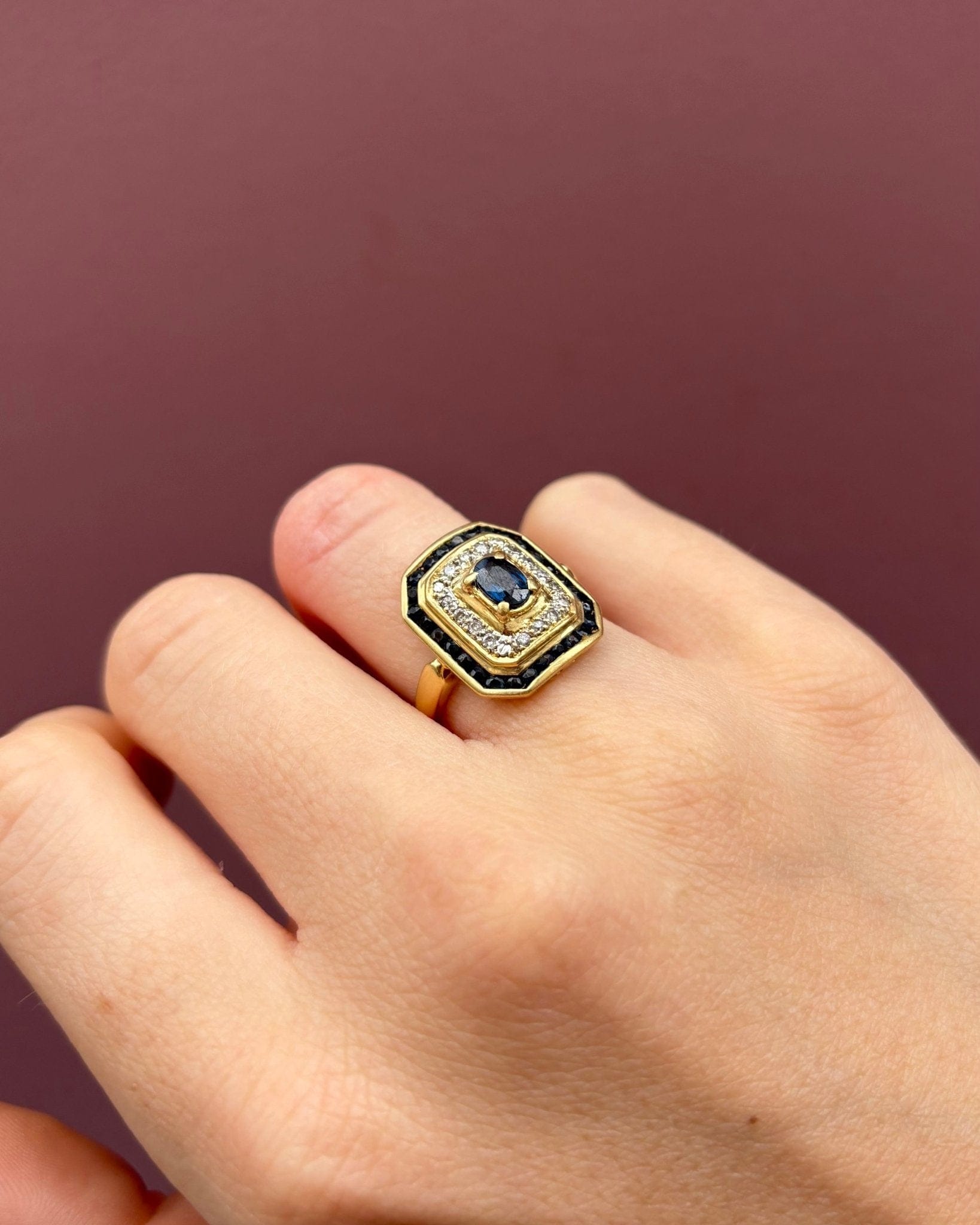 Bague Style Art - Déco Saphirs 1.34 Carat &amp; Diamants "Joey" - Elliade Paris