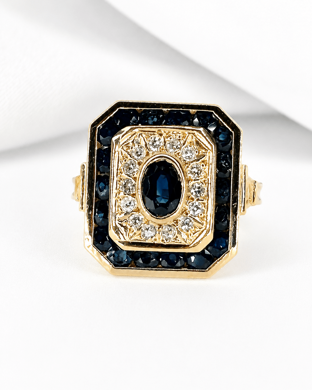 Bague Style Art-Déco Saphirs 1.7 carat &amp; Diamants 6.6g "Josephine" - Elliade Paris