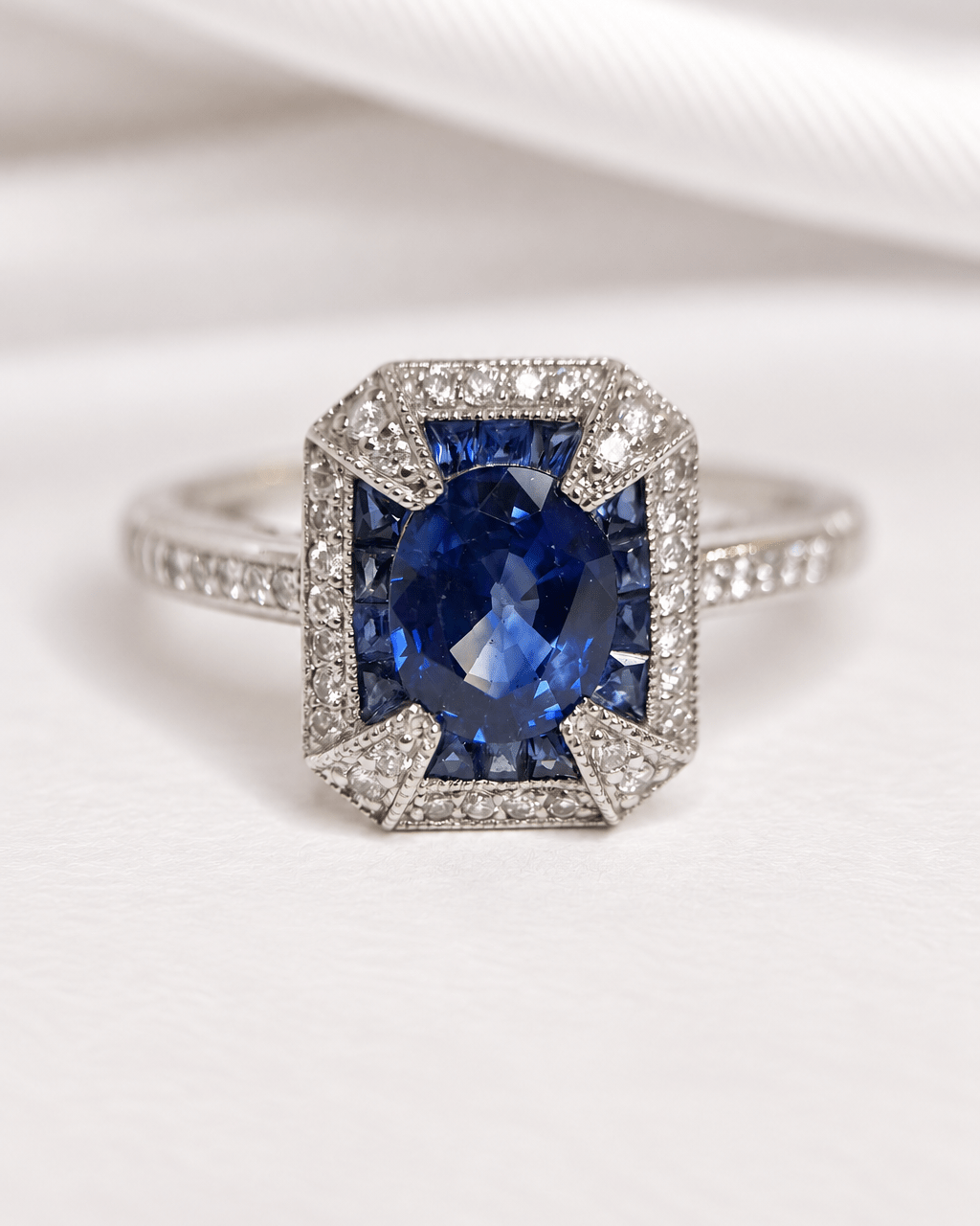 Bague Style Art déco Saphirs Ceylan &amp; Diamants "Lazare" - Elliade Paris