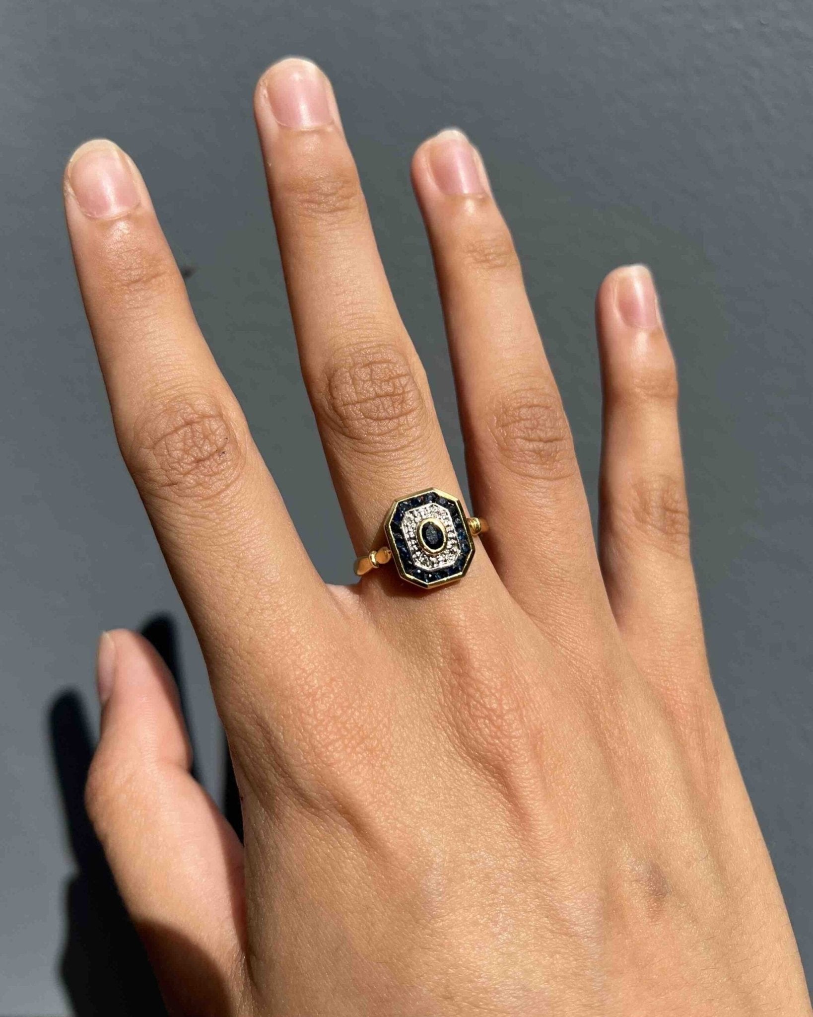Bague style Art - Déco Saphirs &amp; Diamants "Agathe" - Elliade Paris