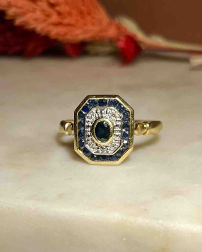 Bague style Art - Déco Saphirs &amp; Diamants &quot;Agathe&quot; - Elliade Paris