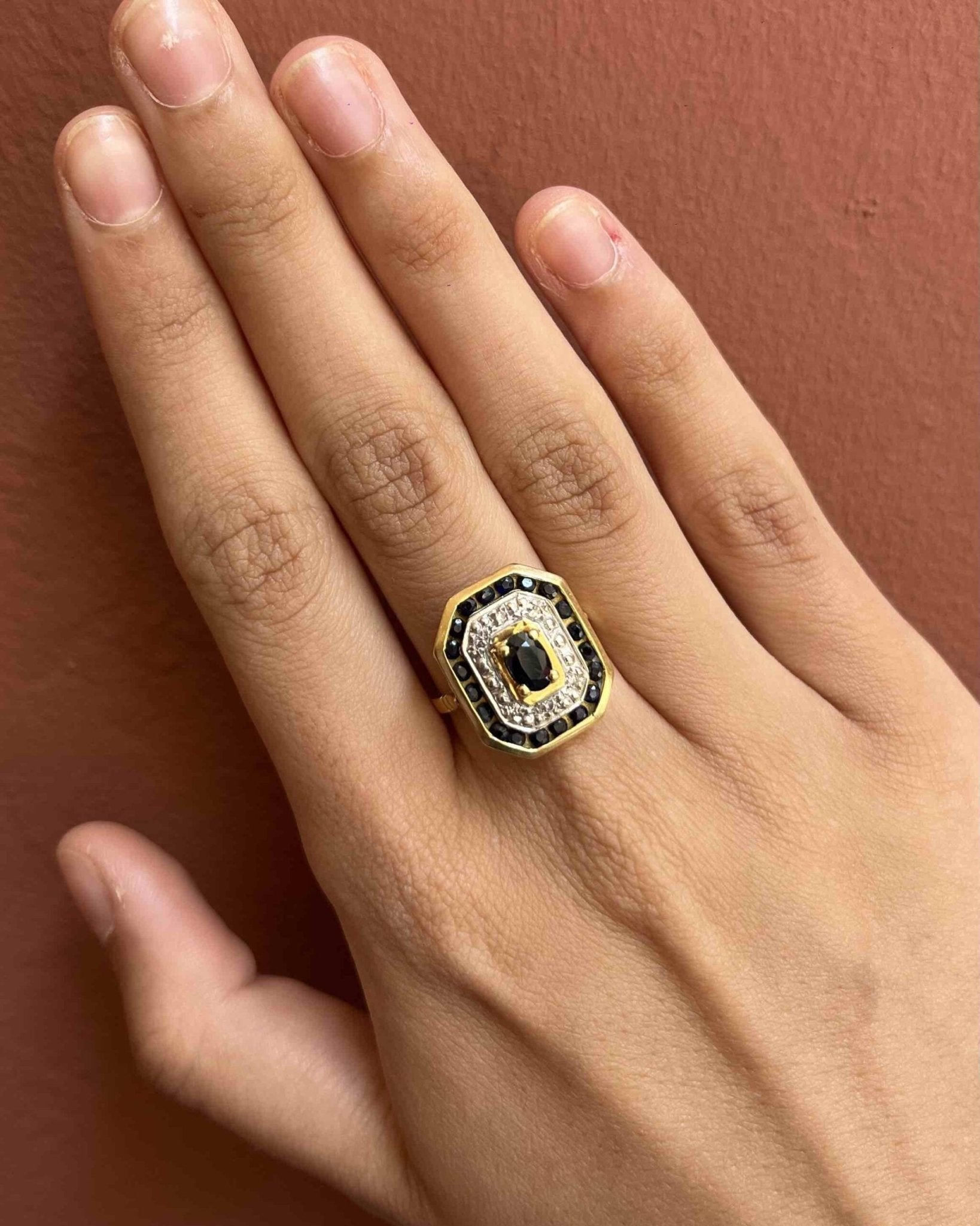 Bague style Art - Déco Saphirs &amp; Diamants "Judith" - Elliade Paris
