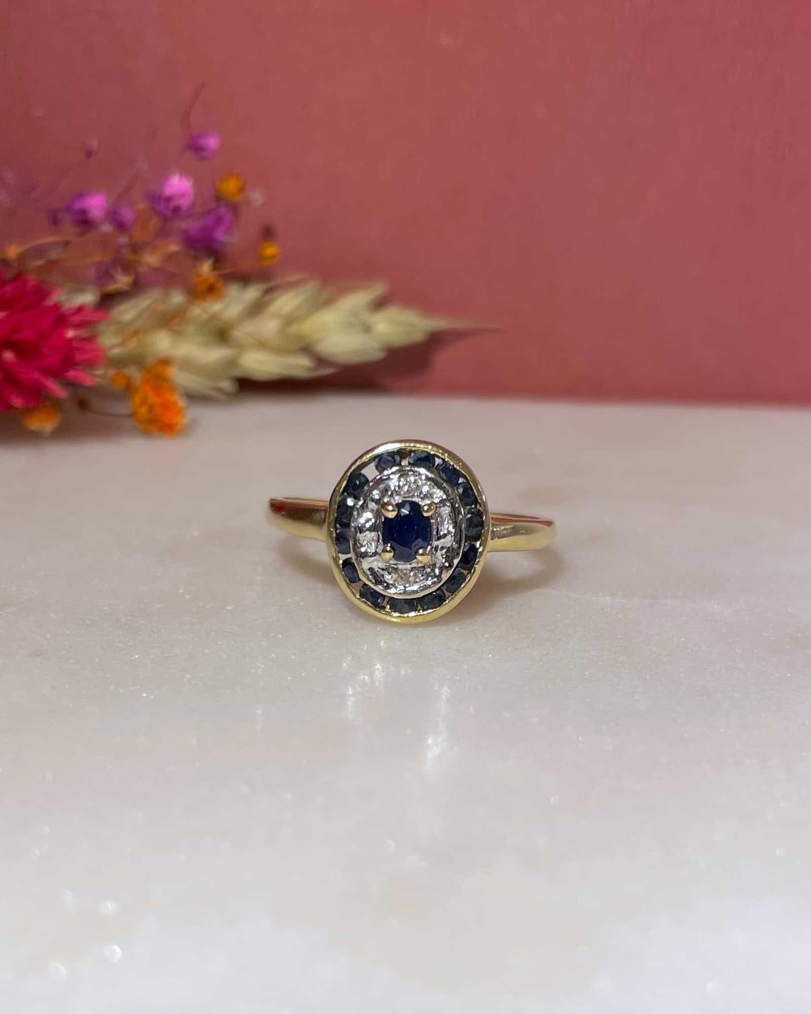 Bague Style Art - Déco Saphirs &amp; Diamants "Katerina" - Elliade Paris