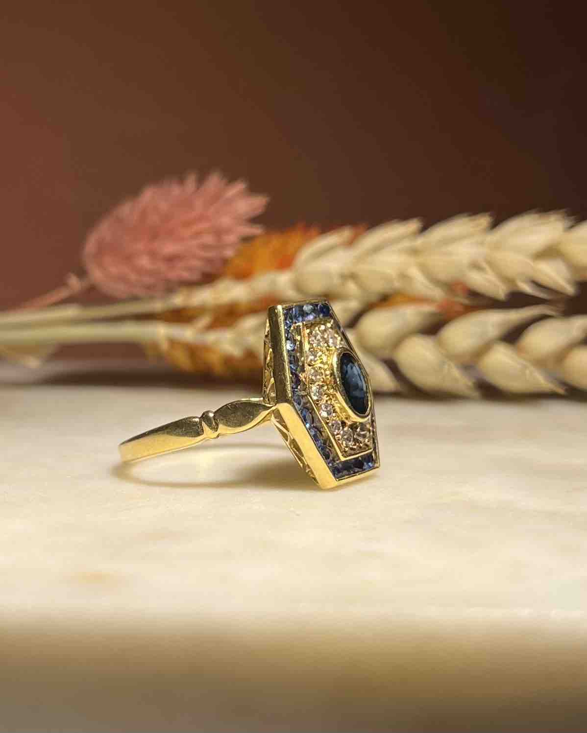 Bague style Art - Déco Saphirs &amp; Diamants "Loica" - Elliade Paris