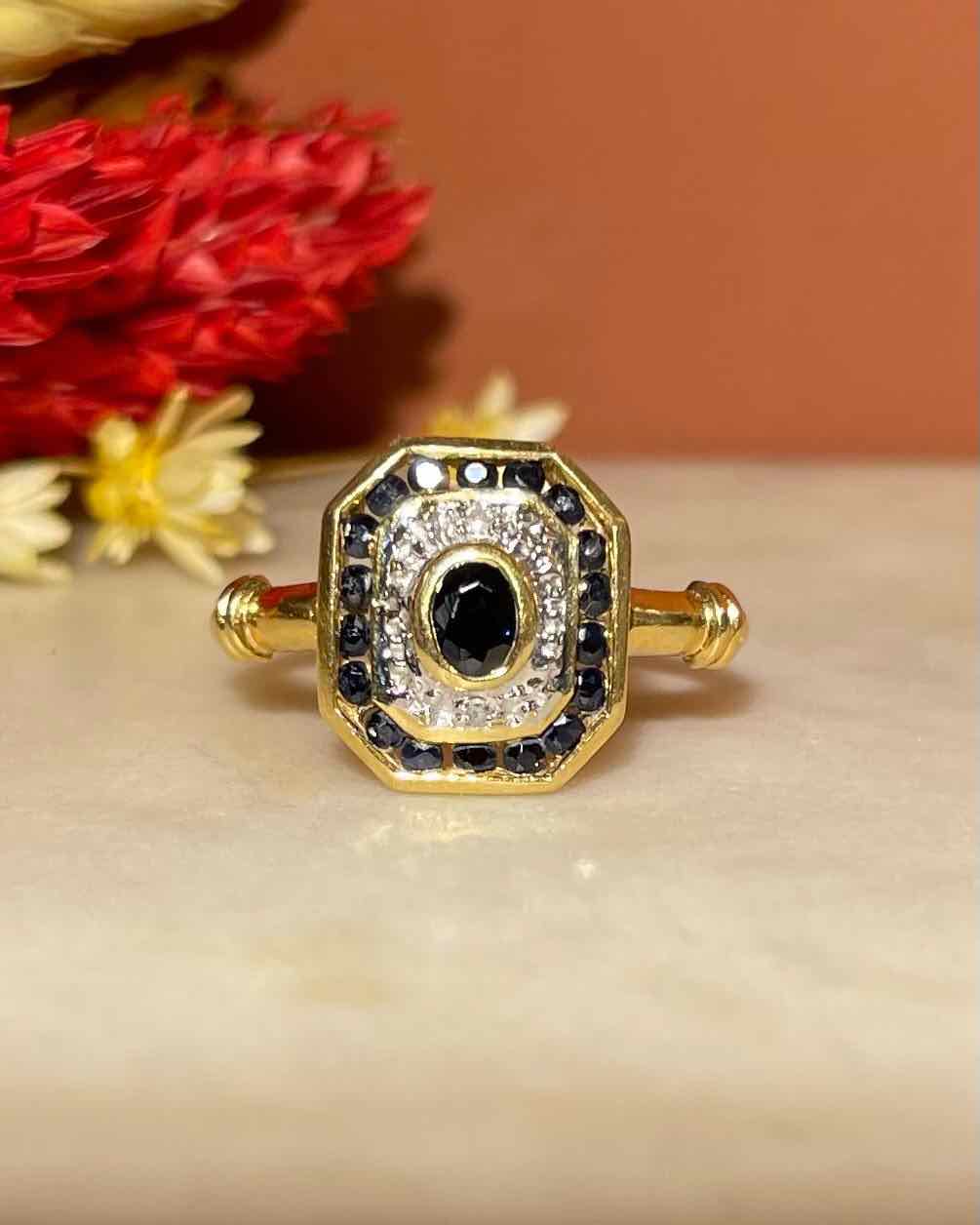 Bague style Art - Déco Saphirs &amp; Diamants "Mona" - Elliade Paris