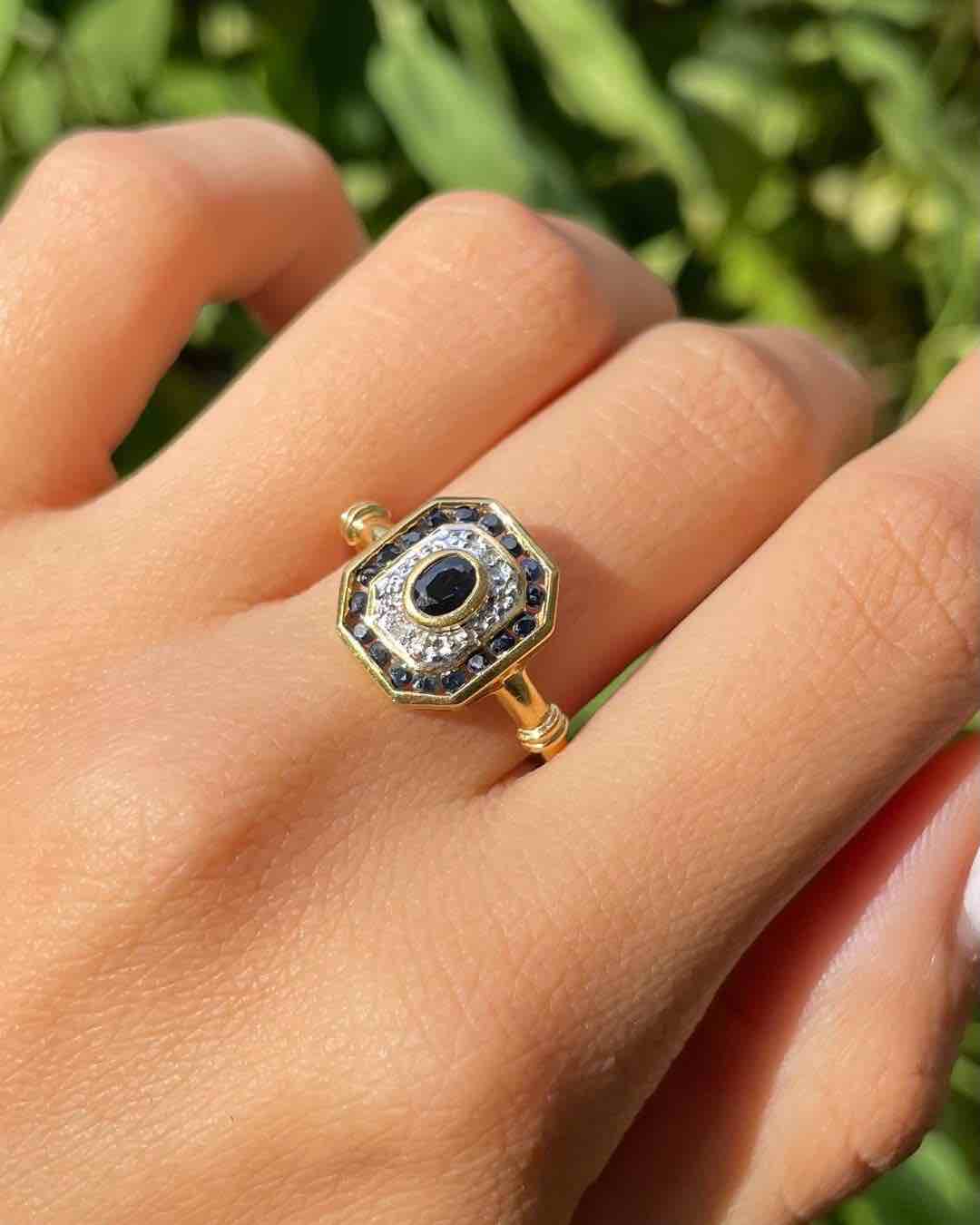 Bague style Art - Déco Saphirs &amp; Diamants "Mona" - Elliade Paris