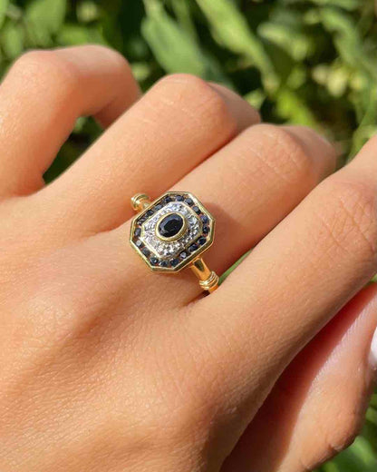Bague style Art - Déco Saphirs &amp; Diamants &quot;Mona&quot; - Elliade Paris