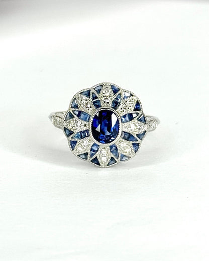 Bague Style Art-Déco Saphirs &amp; Diamants "Poséidon" - Elliade Paris