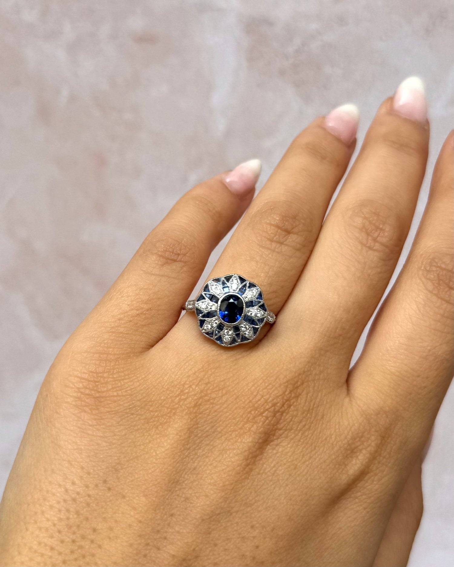 Bague Style Art-Déco Saphirs &amp; Diamants "Poséidon" - Elliade Paris