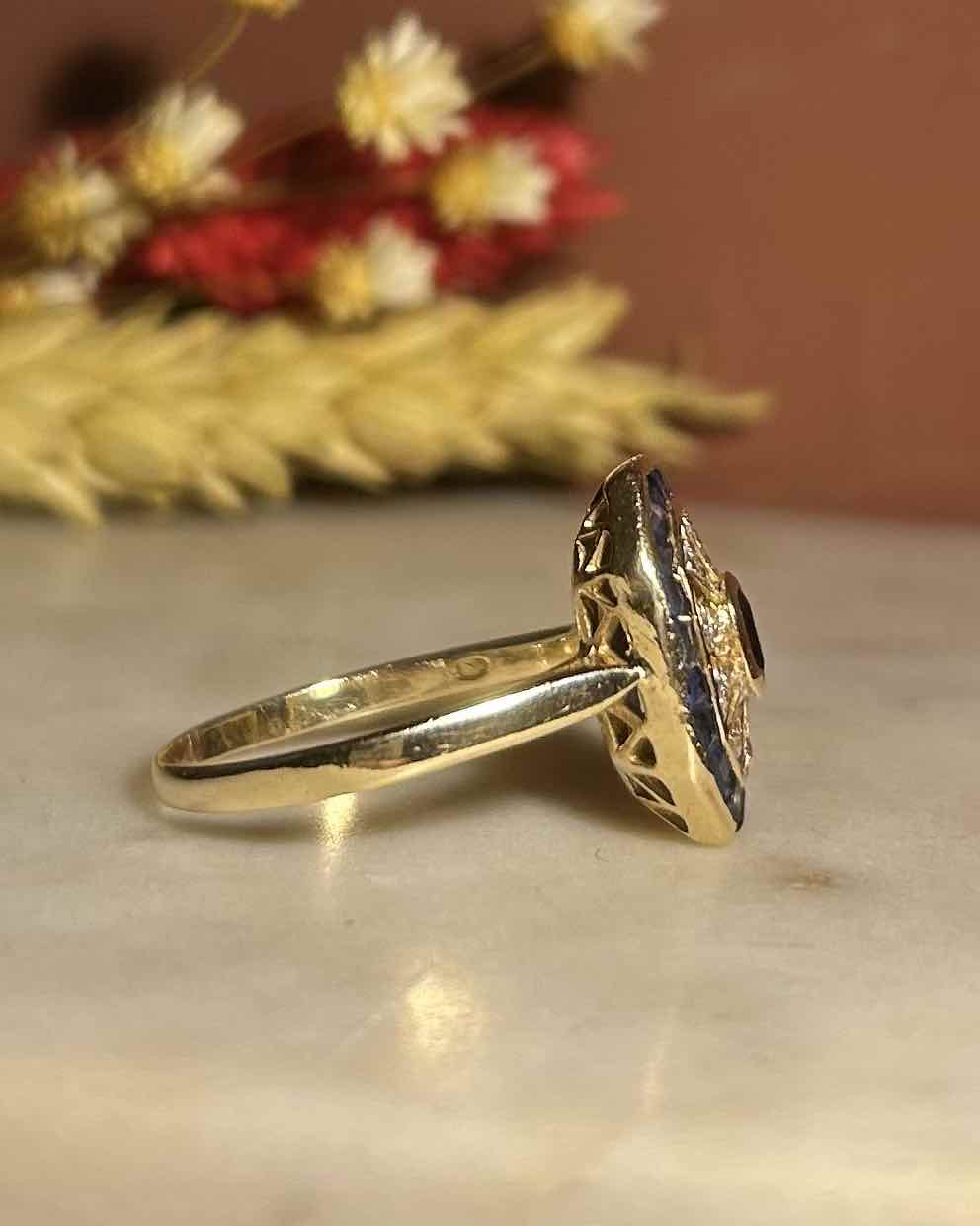 Bague style Art - Déco Saphirs &amp; Diamants "Yorana" - Elliade Paris