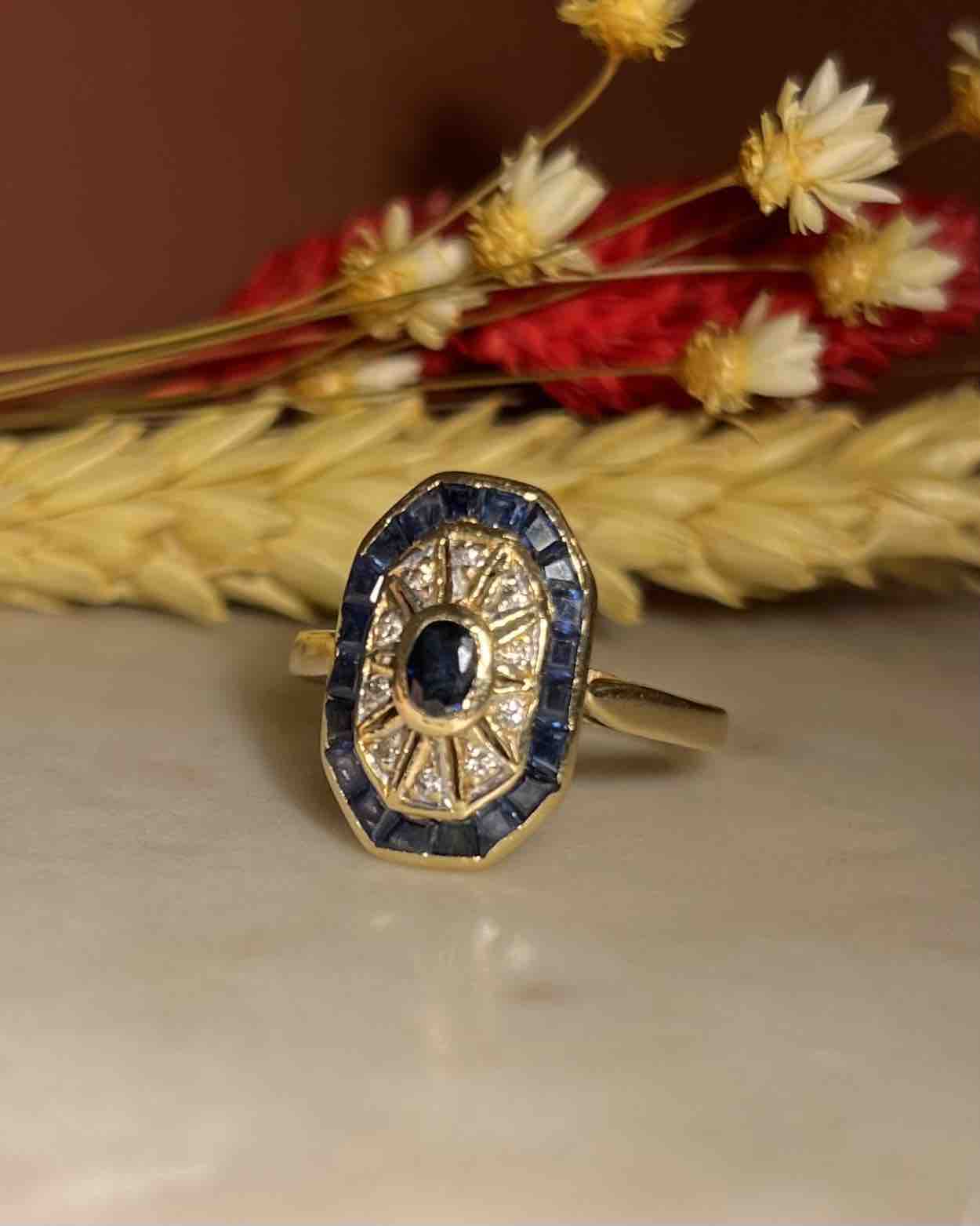 Bague style Art - Déco Saphirs &amp; Diamants "Yorana" - Elliade Paris