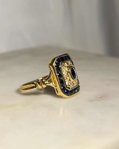 Bague style Art - Déco Saphirs et Diamants &quot;Océane&quot; - Elliade Paris