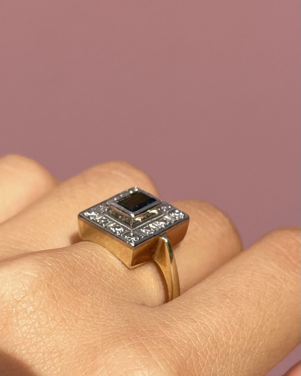 Bague style Art - Déco Tourmaline &amp; 12 Diamants "Savannah" - Elliade Paris