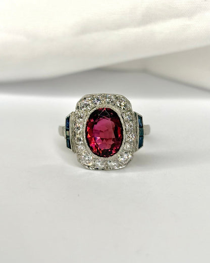 Bague Style Art déco Tourmaline 2.30 carats &amp; Diamants &amp; Saphirs &quot;Théa&quot; - Elliade Paris