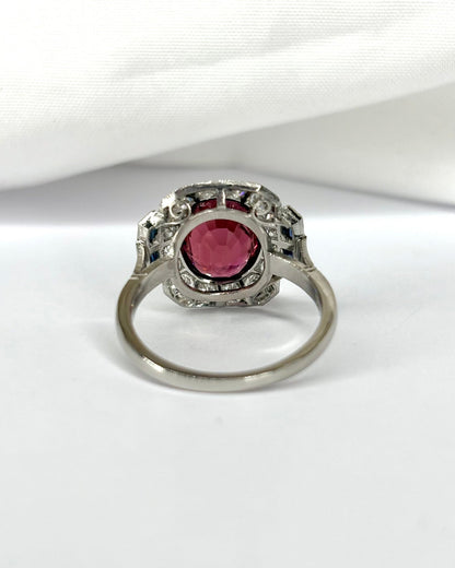 Bague Style Art déco Tourmaline 2.30 carats &amp; Diamants &amp; Saphirs &quot;Théa&quot; - Elliade Paris