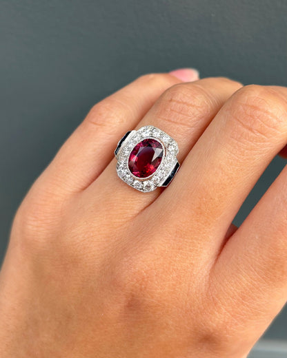 Bague Style Art déco Tourmaline 2.30 carats &amp; Diamants &amp; Saphirs &quot;Théa&quot; - Elliade Paris