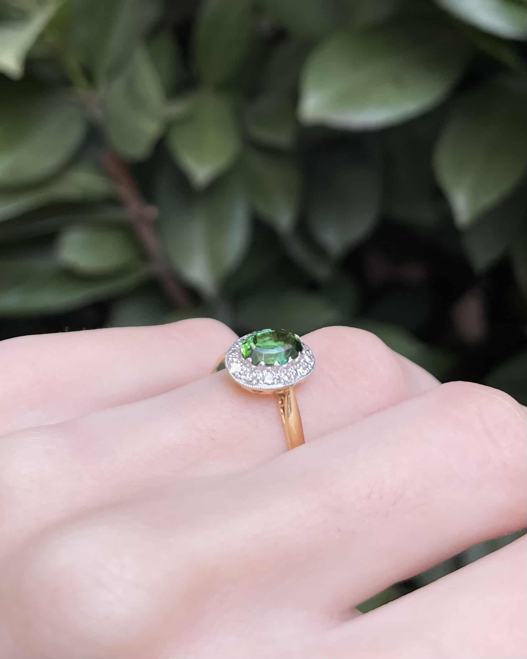 Bague Style Art Deco Tourmaline Verte &amp; Diamants "Havana"