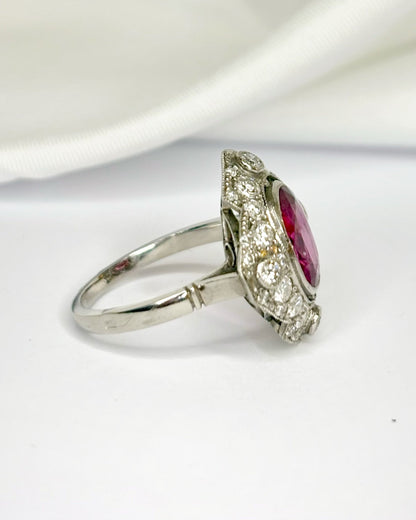 Bague Style Art-Déco Tourmaline Rose 1.60 carat &amp; Diamants 0.76 carat "Tracy" - Elliade Paris
