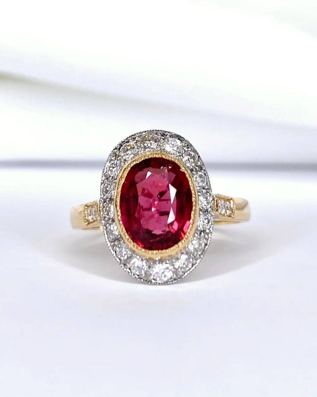 Bague Style Art Déco Tourmaline Rubellite 1.60 carat &amp; Diamants "Dalia" - Elliade Paris