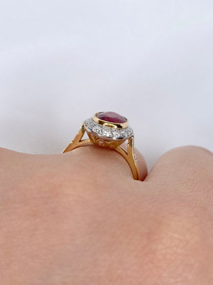 Bague Style Art Déco Tourmaline Rubellite 1.60 carat &amp; Diamants "Dalia" - Elliade Paris