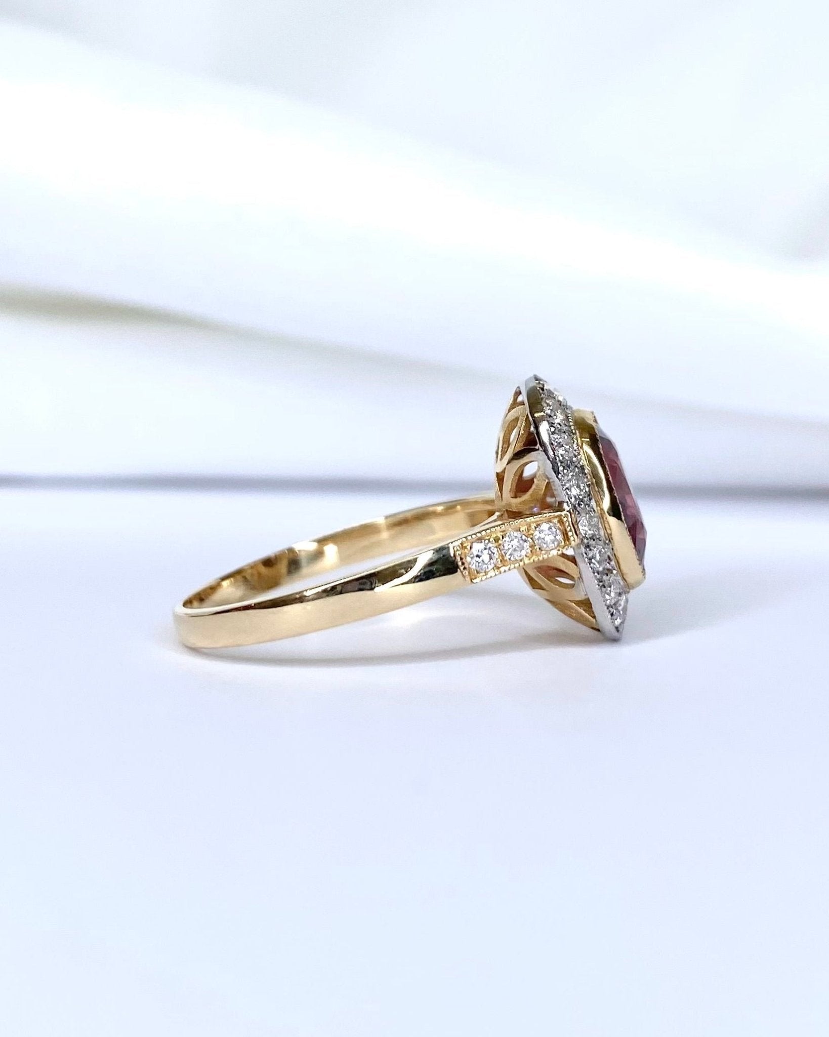 Bague Style Art Déco Tourmaline Rubellite 1.60 carat &amp; Diamants "Dalia" - Elliade Paris