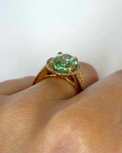 Bague Style Art Déco Tourmaline Vert Lagon 4 carats &amp; Diamants 0.68 carat &quot;Meryem&quot; - Elliade Paris