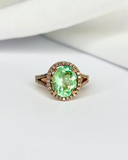 Bague Style Art Déco Tourmaline Vert Lagon 4 carats &amp; Diamants 0.68 carat &quot;Meryem&quot; - Elliade Paris