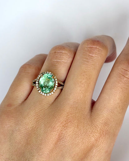 Bague Style Art Déco Tourmaline Vert Lagon 4 carats &amp; Diamants 0.68 carat &quot;Meryem&quot; - Elliade Paris