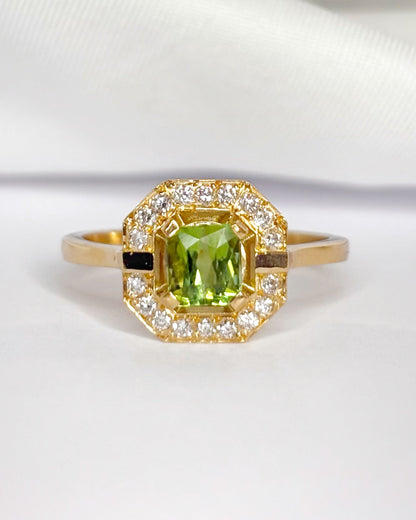 Bague Style Art Déco Tourmaline Verte 0.76 carat &amp; Diamants 0.27 carat "Constance" - Elliade Paris