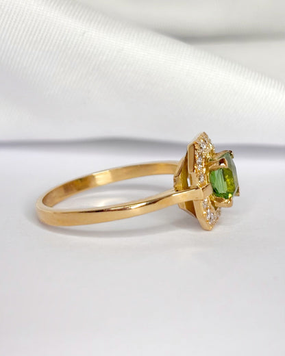 Bague Style Art Déco Tourmaline Verte 0.76 carat &amp; Diamants 0.27 carat "Constance" - Elliade Paris