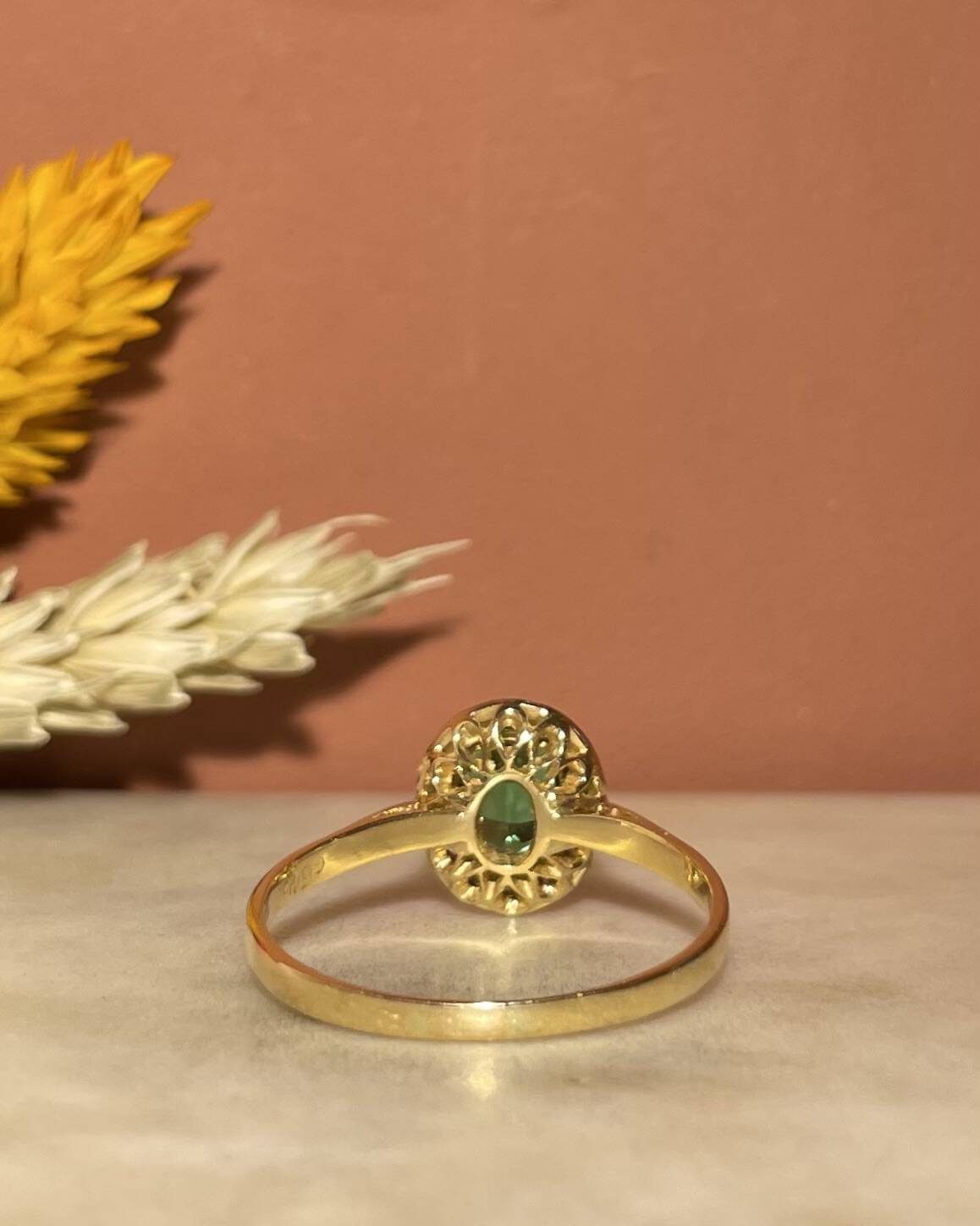 Bague Style Art Deco Tourmaline Verte &amp; Diamants &quot;Havana&quot; - Elliade Paris