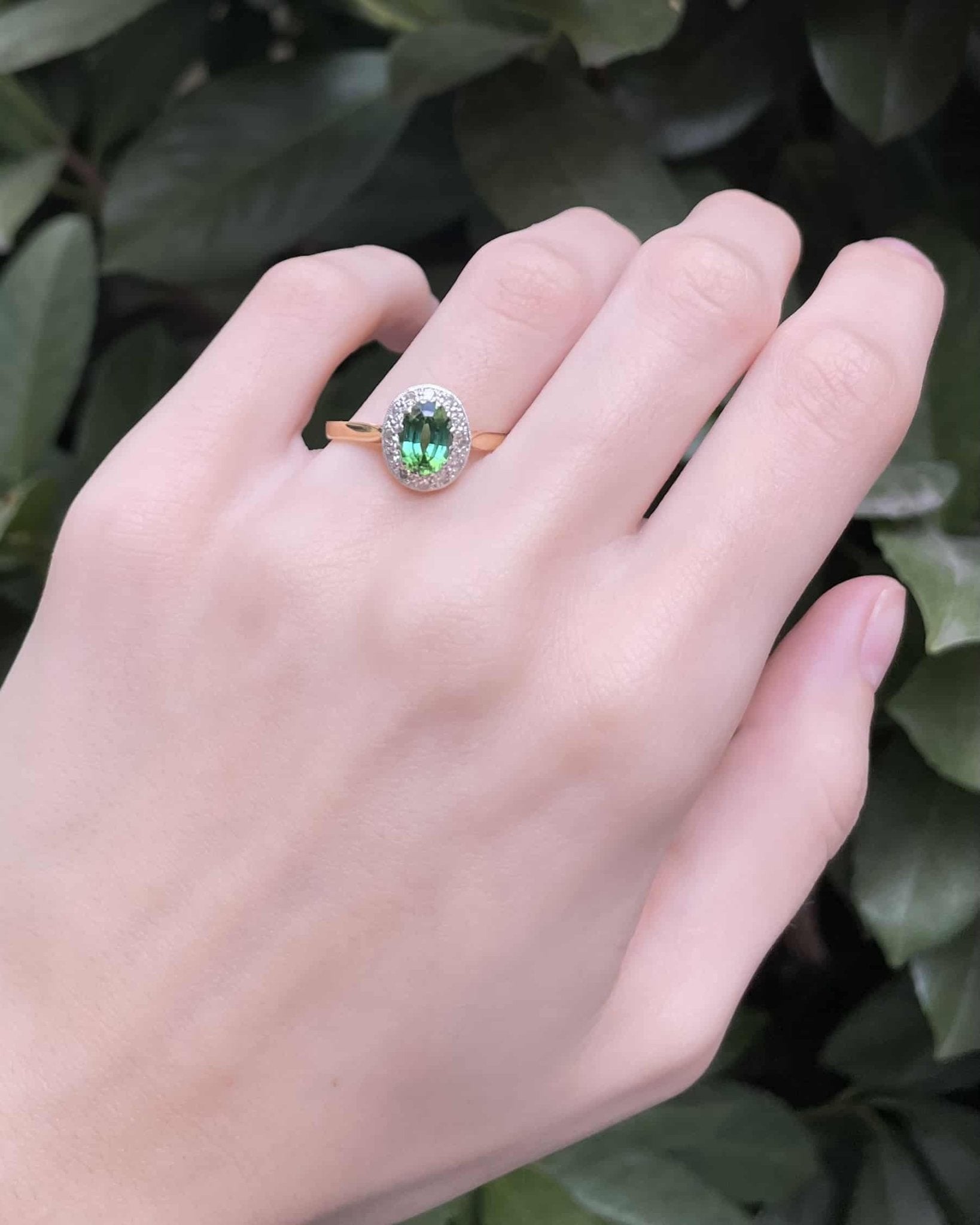 Bague Style Art Deco Tourmaline Verte &amp; Diamants &quot;Havana&quot; - Elliade Paris